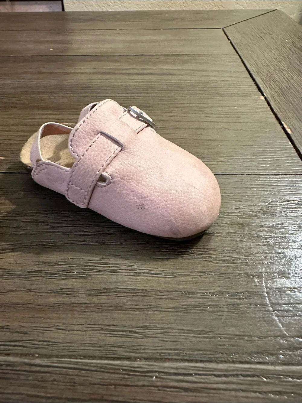 Sz 4 Faux-Suede Buckled Strap Clog Sandals